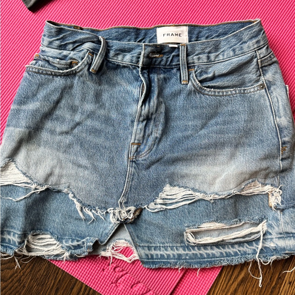 Frame Denim Ripped Blue Mini Skirt size 26 2